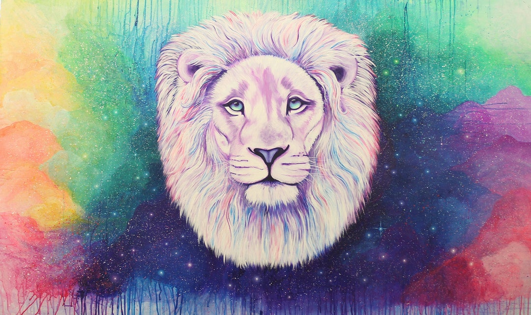 Leo Lion Zodiac Painting Animal Wall Art, Lion Wall Art Print Etsy