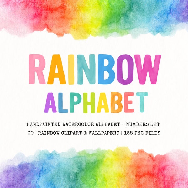 Watercolor Alphabet PNG, Rainbow SVG, Watercolor Alphabet PNG, Font Bundle, Rainbow Clipart, Rainbow in watercolor, Rainbow Invitation