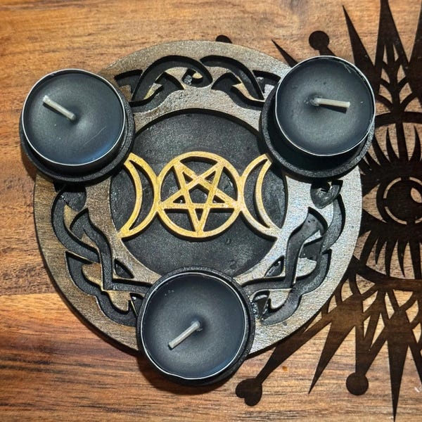 Moon Phase Pentagram  candle holder, Alter,Pagan Decor, witchy decor witchy  Gift, Yuletide Gift, Christmas gift, Unique gift for her