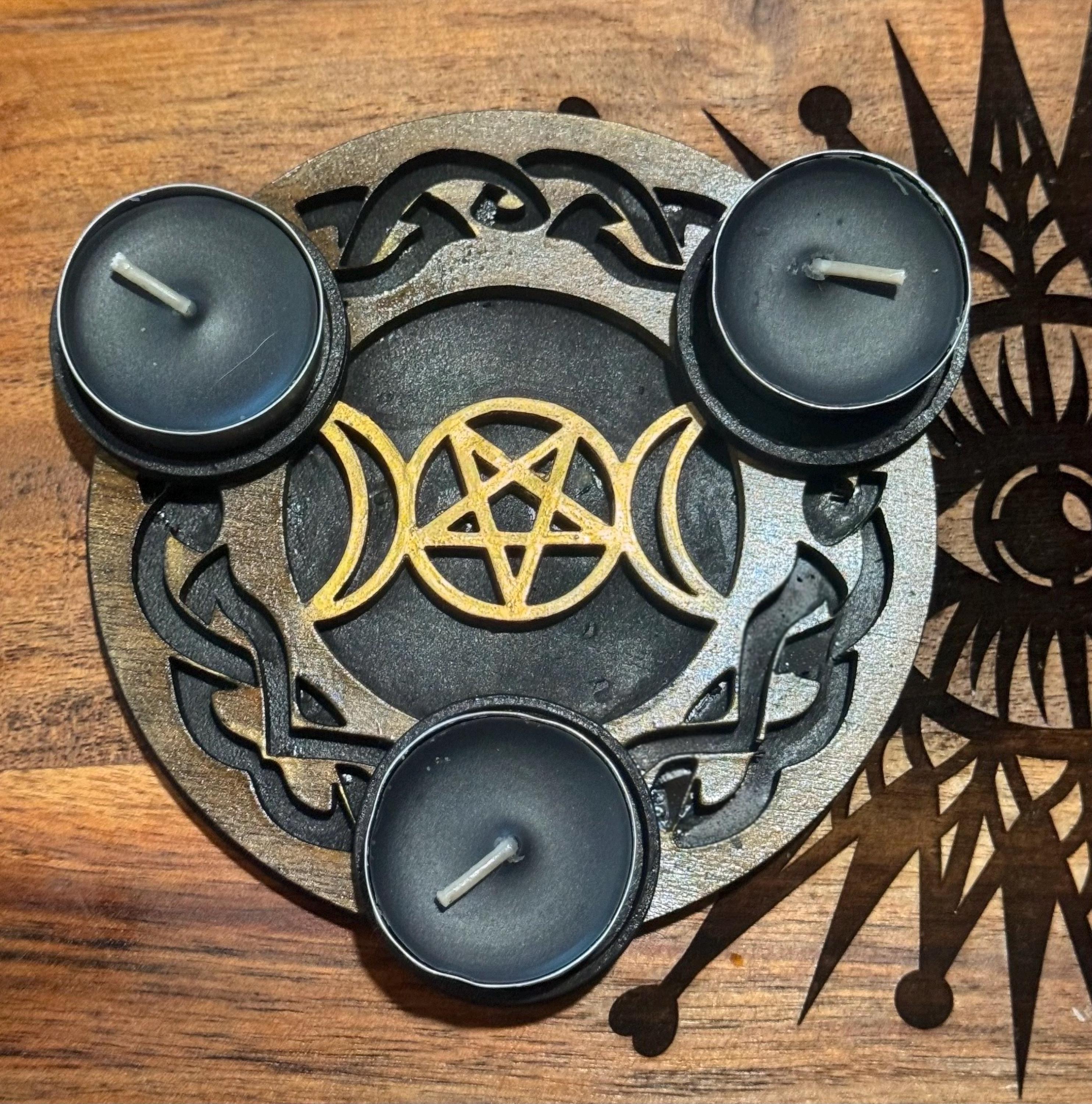 Moon Phase Pentagram  candle holder, Alter,Pagan Decor, witchy decor witchy  Gift, Yuletide Gift, Christmas gift, Unique gift for her