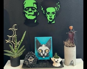Placa de pared de Frankenstein y la novia: decoración de terror gótico