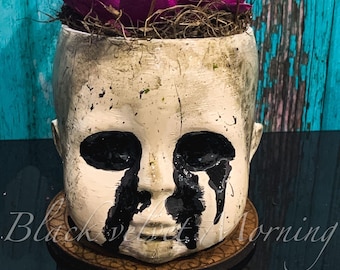 Maceta con forma de cabeza de bebé, Bebé espeluznante, Maceta con forma de muñeca espeluznante, Regalos góticos para ella, Maceta terrorífica, Maceta para suculentas, Decoración gótica, Suculenta gótica