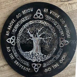 As Above So Below Wood Round, Mystical Decor, Wicca Plaque, Tree Of Life, Tarot, Witchy Decor, Goth Gift,  Witchcraft ,Occult Art, Engraved