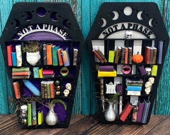 Mini Coffin, Mini Bookshelf, Coffin Bookcase, Gothic Decor, Gothic wall Art, Gothic Mother's day Gift, Unique , Gift For Her