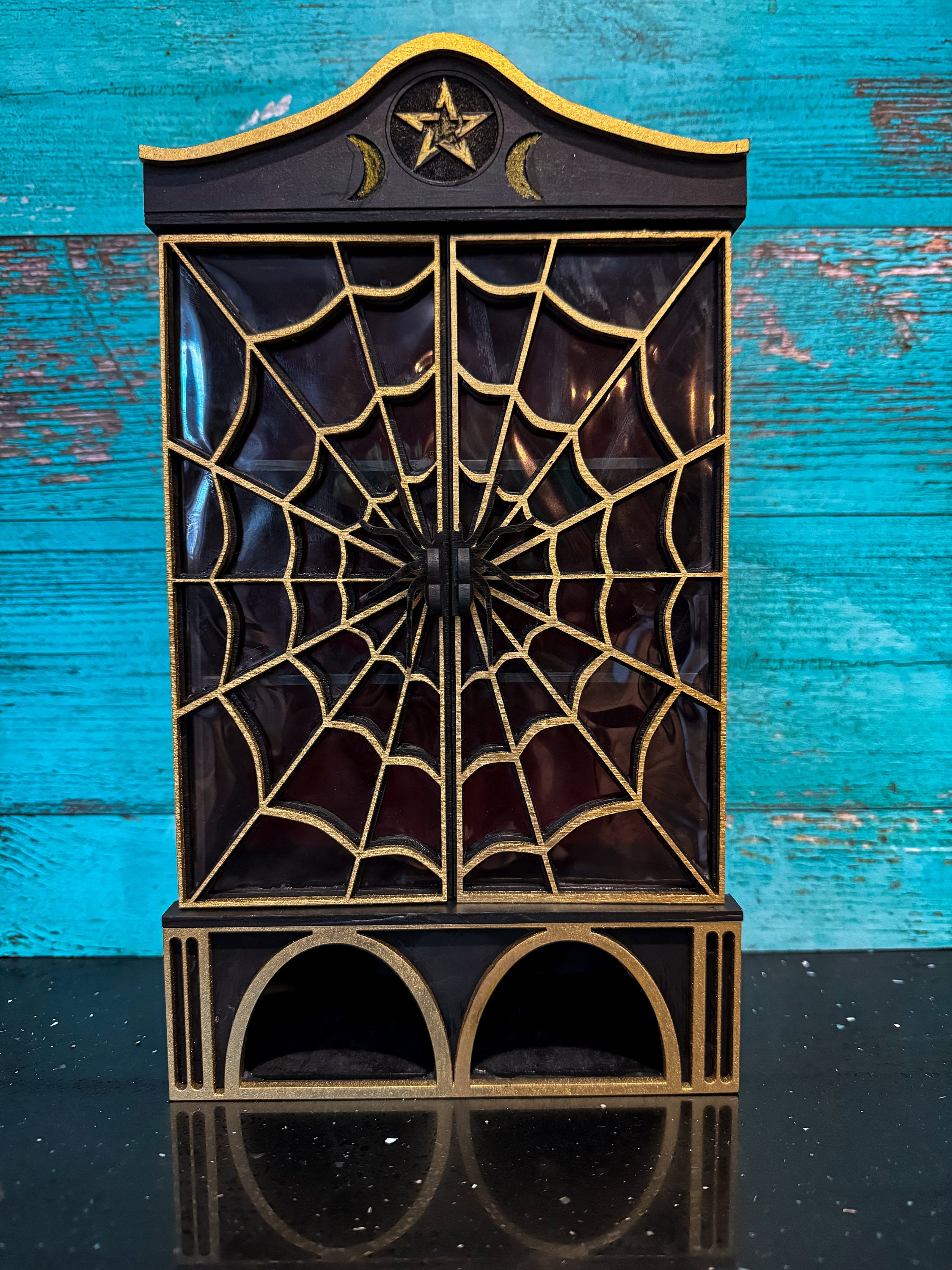 Mini Gothic potion Cabinet, Spider web, Gothic Decor, Macabre Decor, Apothecary cabinet, 12x8, Halloween Decor, Goth Gift, Crystal Cabinet