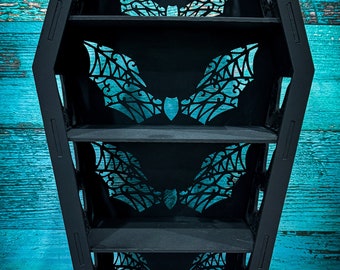Lacey Bat Coffin Shelf, Goth Decor, Moody Decor. Halloween Shelf. Halloween Decor, Moody Decor. Coffin Shelf, Goth Gift, Crystal Shelf