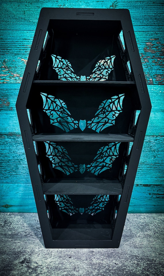 Lacey Bat Coffin Shelf, Goth Decor, Moody Decor. Halloween Shelf. Halloween Decor, Moody Decor. Coffin Shelf, Goth Gift, Crystal Shelf