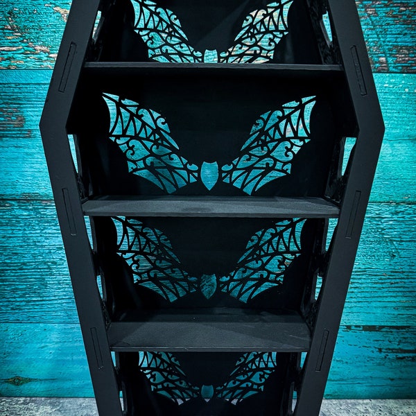 Lacey Bat Coffin Shelf, Goth Decor, Moody Decor. Halloween Shelf. Halloween Decor, Moody Decor. Coffin Shelf, Goth Gift, Crystal Shelf