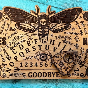 Spirit Board And Planchette, Deaths Head Moth, Wood Spirit Board, Communication Board, Witch Gift, Witch Board, Moth Gifts, Divination Tools