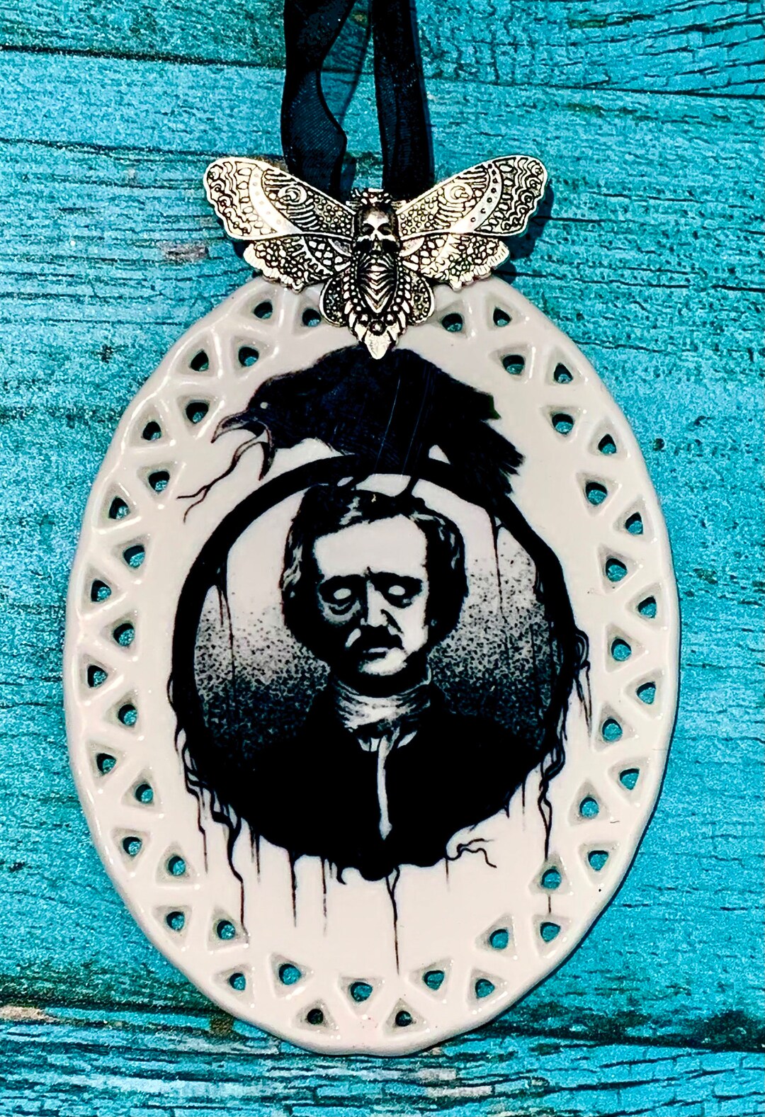 Edgar Allan Poe Ornament: Gothic Raven Deathmoth Ceramic Decor ...