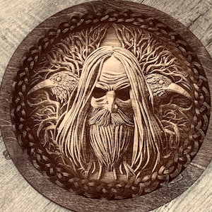 Odin Allfather Raven Wall Holzkunst, Pagan Geschenk, Yule Geschenk, Wikinger Geschenk, Wintersonnenwende Geschenk, Nordische Götter, Mythologie, Heidnischer Gott, Wotan, Gott