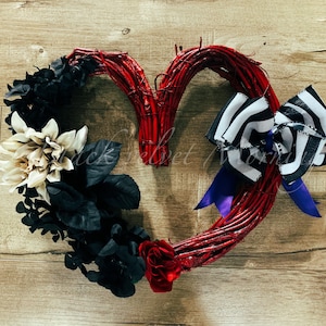 Beautiful Floral Heart Wreath, heart wreath , Gift for her, Goth Decor Gift, Grapevine Wreath, Christmas Wreath
