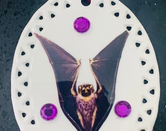 Bat Ceramic Ornament, Gothic Christmas Ornaments, Creepy Gift, Halloween Ornament, Unique Gift, Gift For Her, unique ornament, witchty Gift