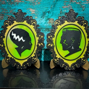 Frankenstein & Bride Silhouette Decor: Victorian Goth Couple, Engraved Gift