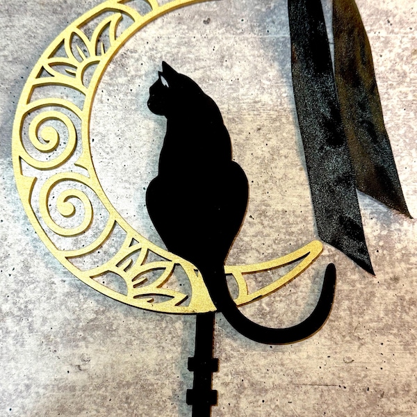 Adorno para árbol de gato negro con forma de luna, decoración navideña de brujas, adorno para árbol de Navidad, regalo de brujas, decoración navideña de luna, decoración de gatos, árbol de Halloween