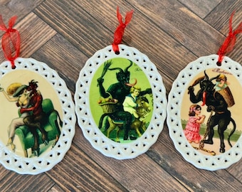 Vintage Krampus Ornaments – Gothic Christmas Decor, Creepy Holiday Gift, Dark Folklore Decorations, Retro Victorian Krampusnacht set