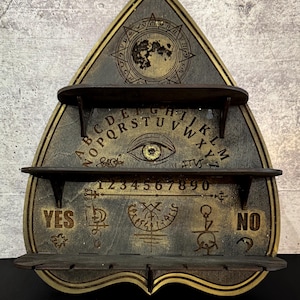 Estante de cristal Planchette: Decoración gótica de brujas, exhibición de péndulo