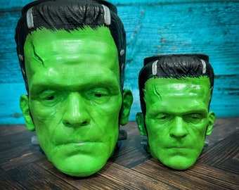 3D Printed Frankenstein Head Planter: Classic Monster Decor, HandPainted Gift