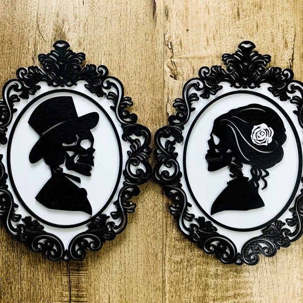 Victorian Skull Wall Art, Skeleton Couple, Goth Decor, Skeleton Lovers, Victorian Couple, Goth wedding Gift, Gothic Valentine's Gift, Custom