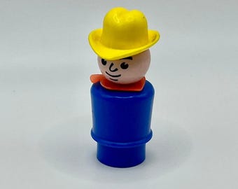 Fisher Price Little People Farmer & Son - blauw - gele hoed - 1968