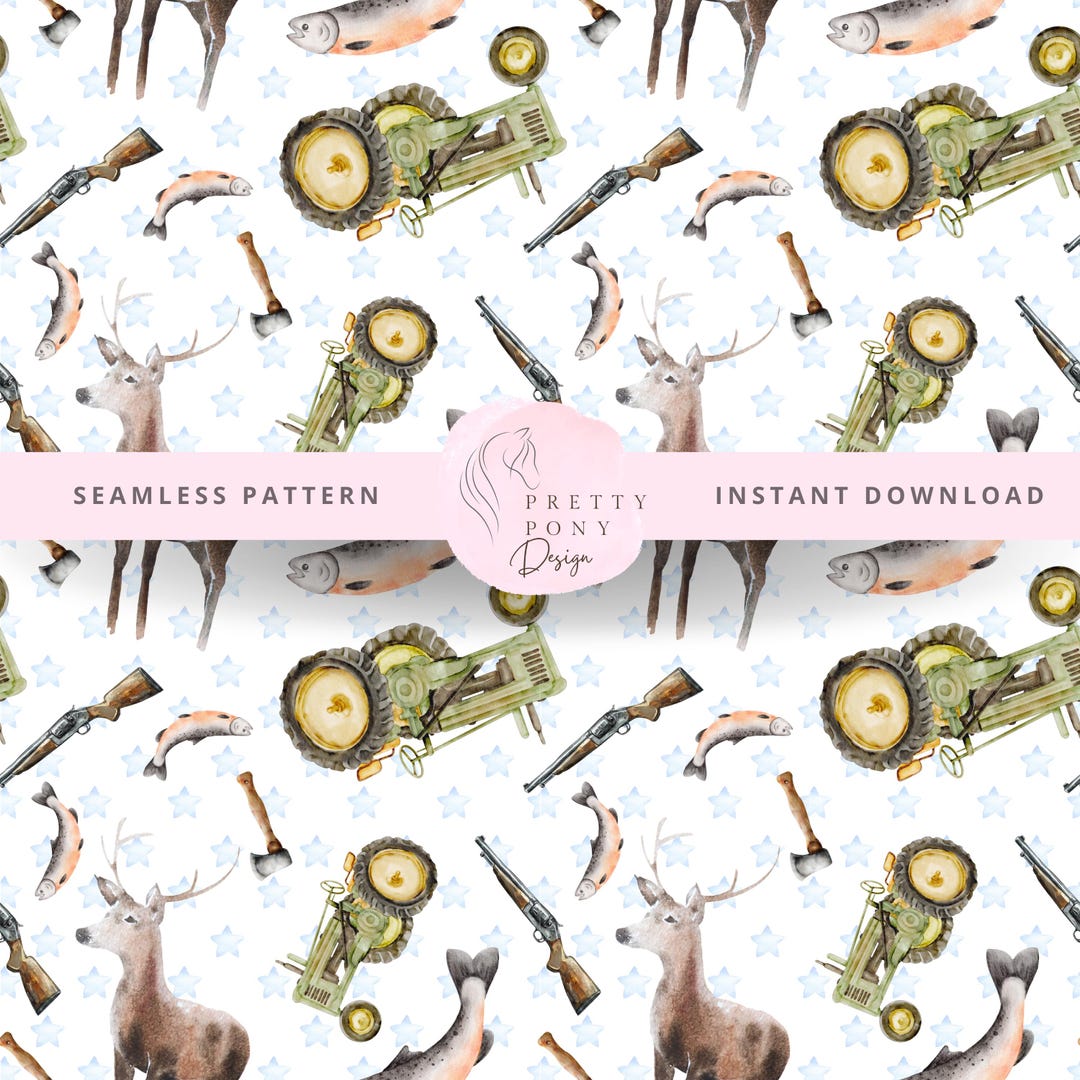 Patriotic Deer Seamless Pattern – Hunting, Tractor, Blue Collar (PNG ...