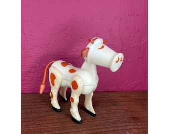 Little People Cow Vintage Fisher Price #915 Farm, witte koe met zeskantschroef, 1972-1974