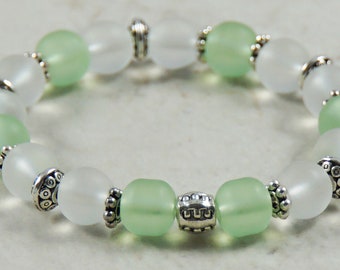 Pulsera de cuentas de vidrio esmerilado verde claro