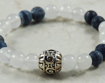 Pulsera de cuentas serenity (azul profundo y blanco)