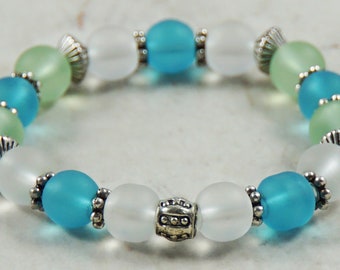 Pulsera de cuentas de vidrio marino (verde y azul)