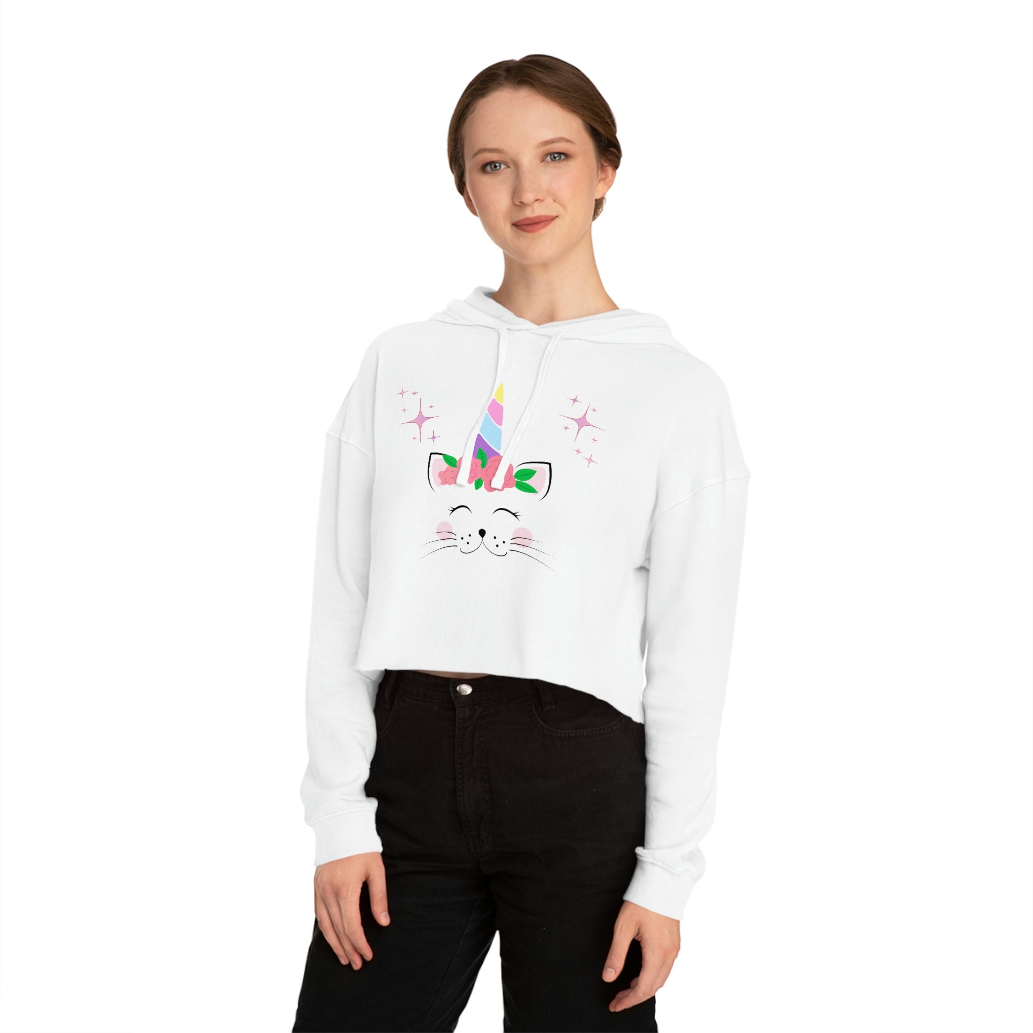 Unicorn Cat Womens Cropped Hooded Sweatshirt Etsy