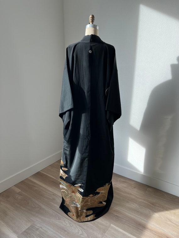 Antique Japanese silk Kurotomesode kimono | Black… - image 4
