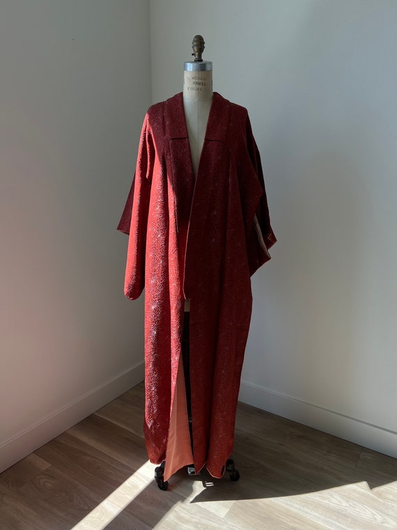 Antique Reddish Brown Silk Kimono - image 3