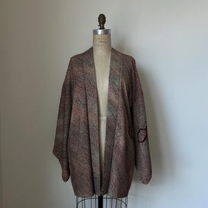 Antique Reddish Brown & Green Silk Shibori Haori