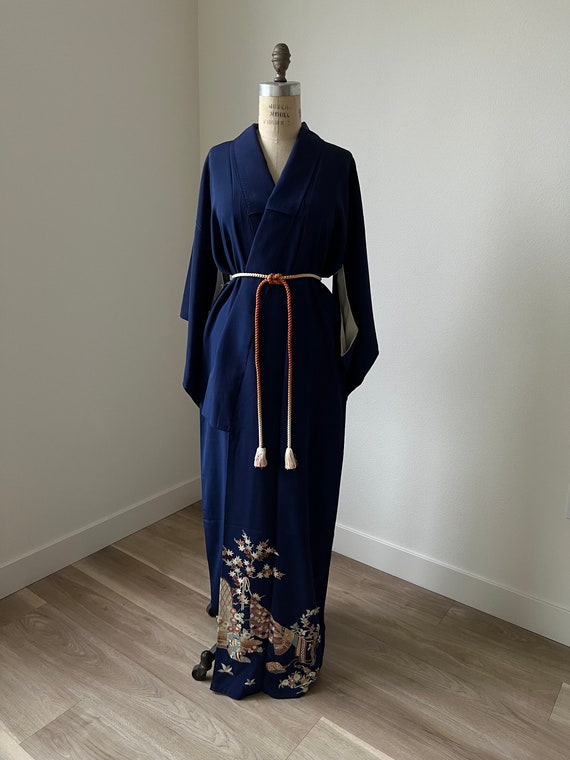 Antique Navy Silk Irotomesode Kimono - image 2