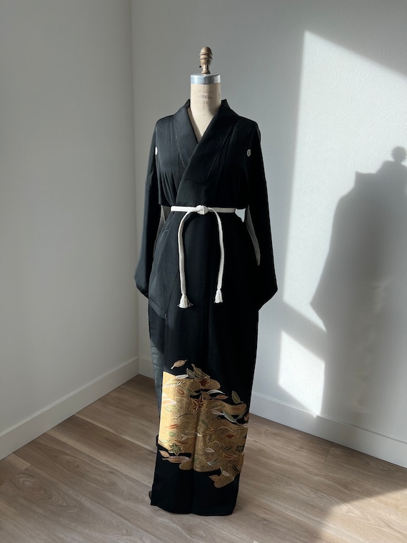 Antique Japanese silk Kurotomesode kimono | Black… - image 1