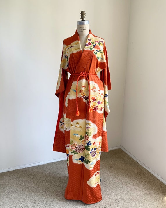 Antique Orange Silk Furisode Kimono - image 3