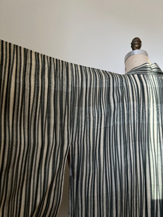 Antique Beige & Greenish Gray Striped Silk Haori - image 6