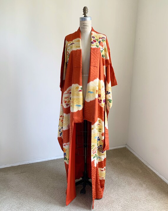 Antique Orange Silk Furisode Kimono - image 2