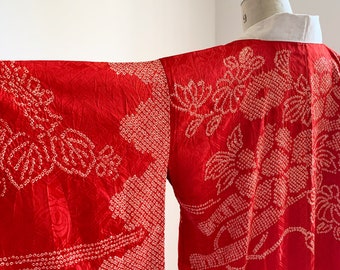 Antique 1920s Japanese silk Juban | Red Shibori