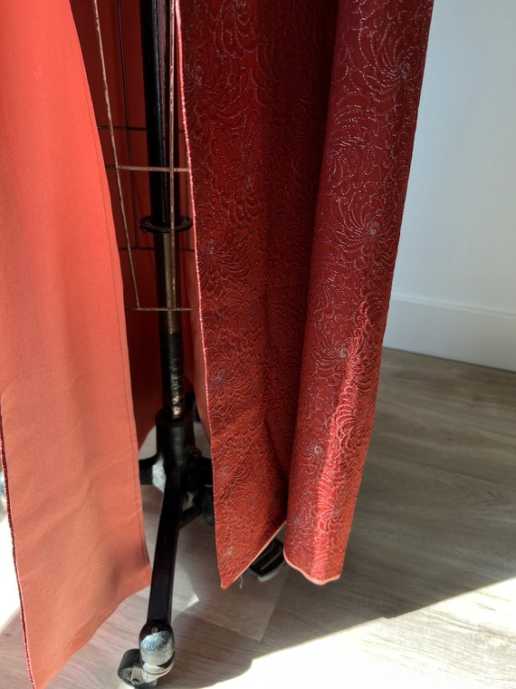 Antique Reddish Brown Silk Kimono - image 9