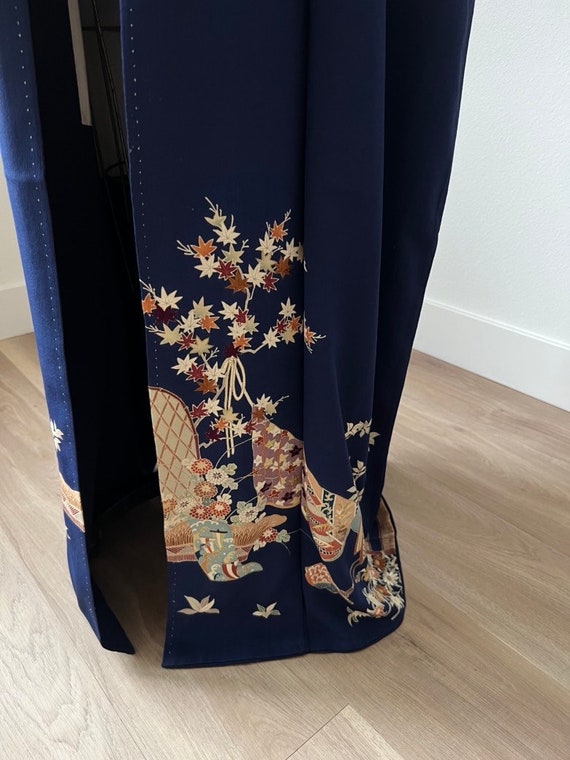 Antique Navy Silk Irotomesode Kimono - image 4