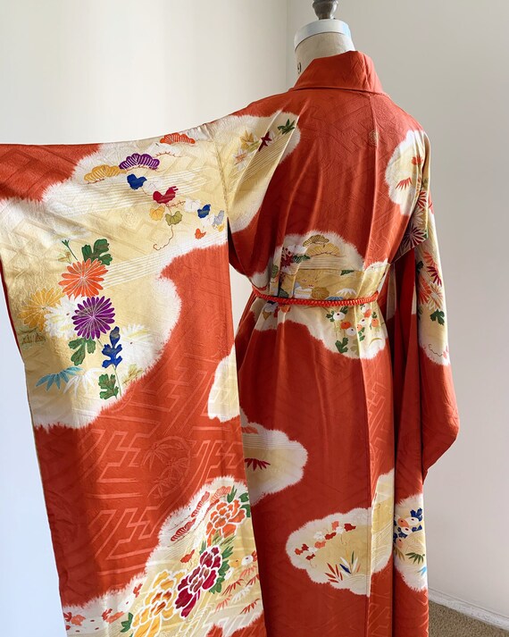 Antique Orange Silk Furisode Kimono - image 1