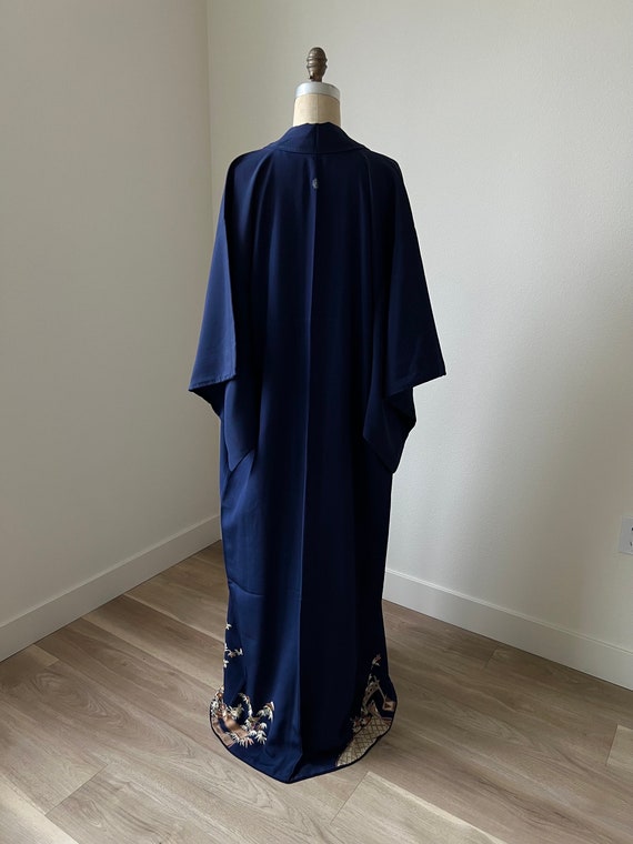 Antique Navy Silk Irotomesode Kimono - image 3