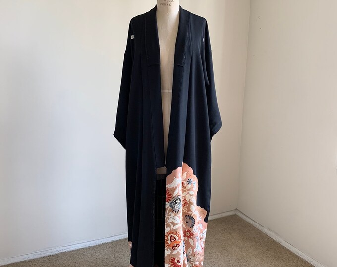 Antique 1930s Japanese silk Kurotomesode kimono | Black | Karabana