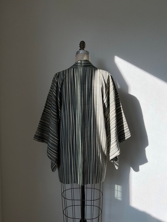 Antique Beige & Greenish Gray Striped Silk Haori - image 4