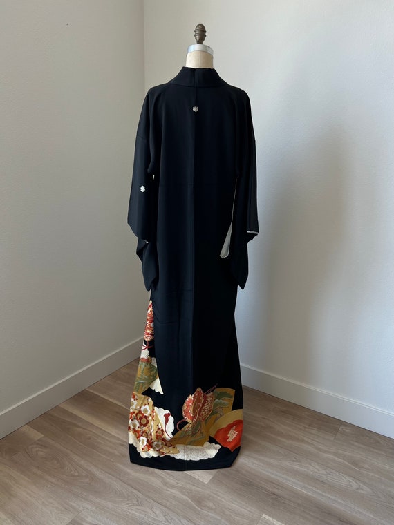 Japanese Kimono Robe Black Abstract Silk Kimono Dress… - Gem