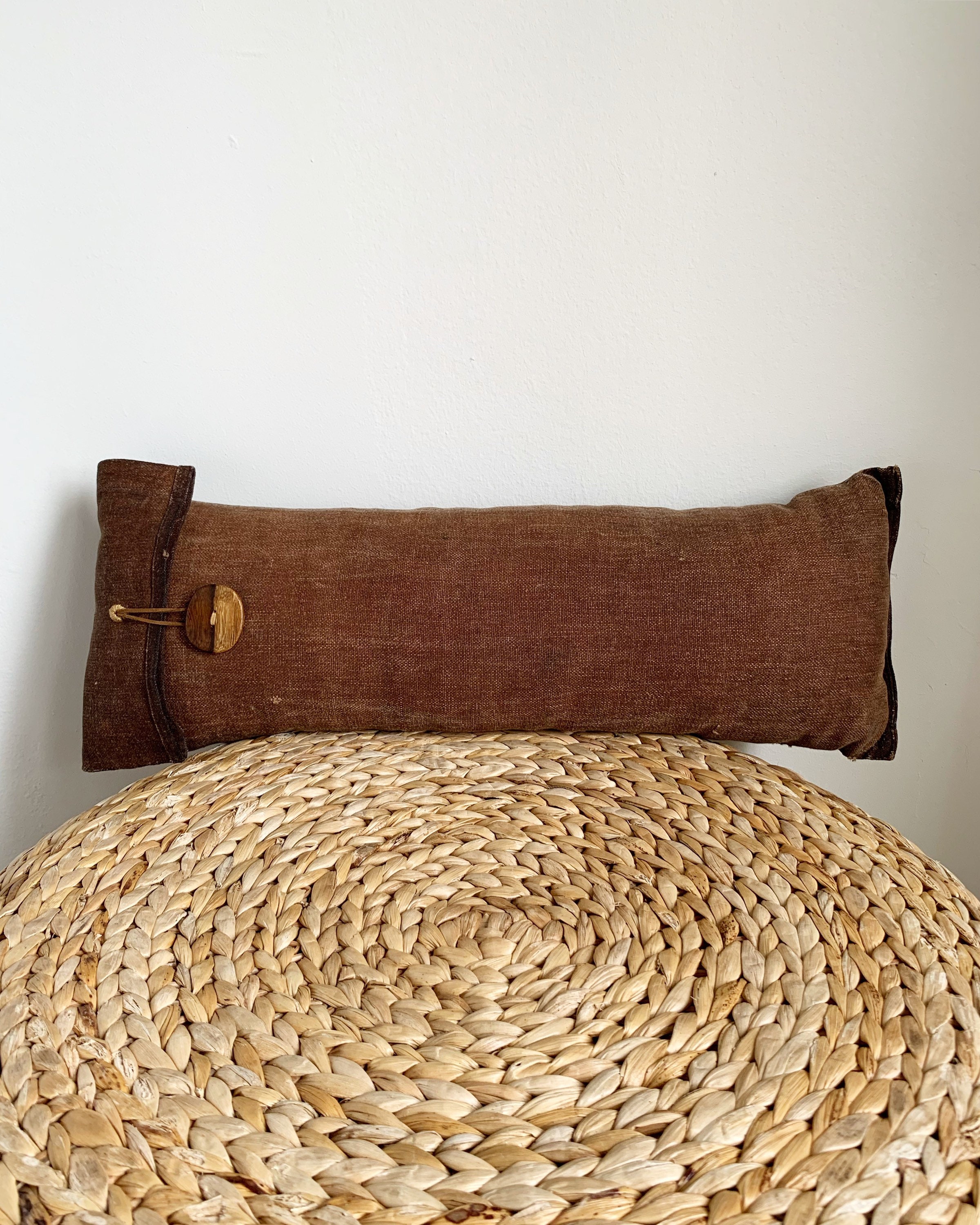 Antique Japanese Brown Sakabukuro Lumbar Pillow With a Wooden Button Etsy