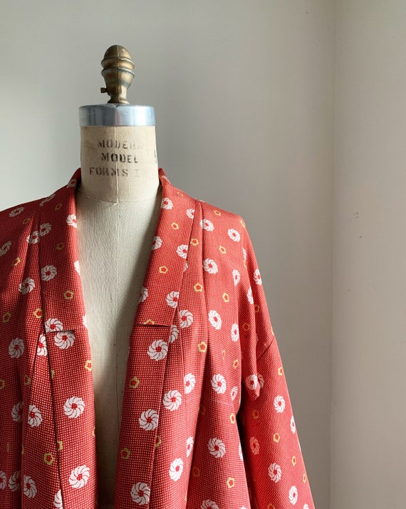 Antique Red Silk Polka-dot Kimono