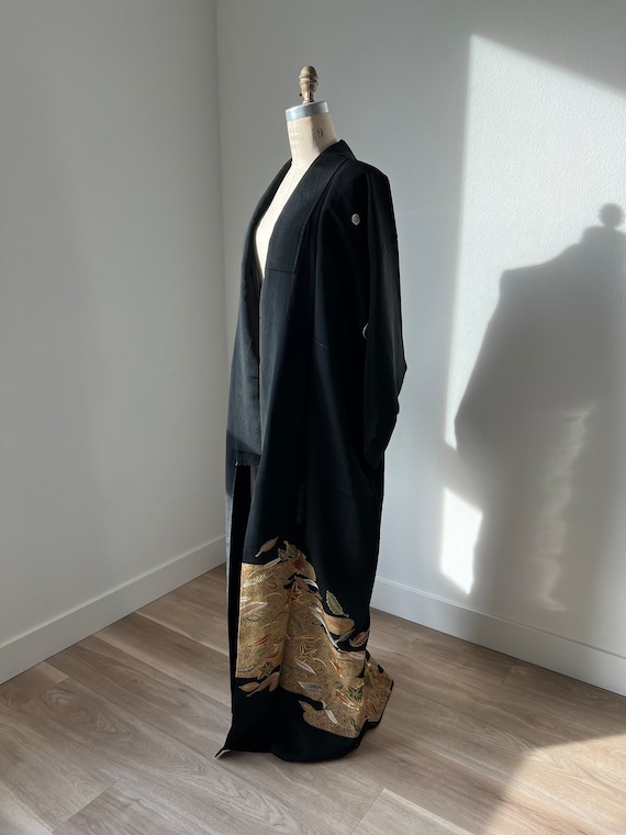 Antique Japanese silk Kurotomesode kimono | Black… - image 3