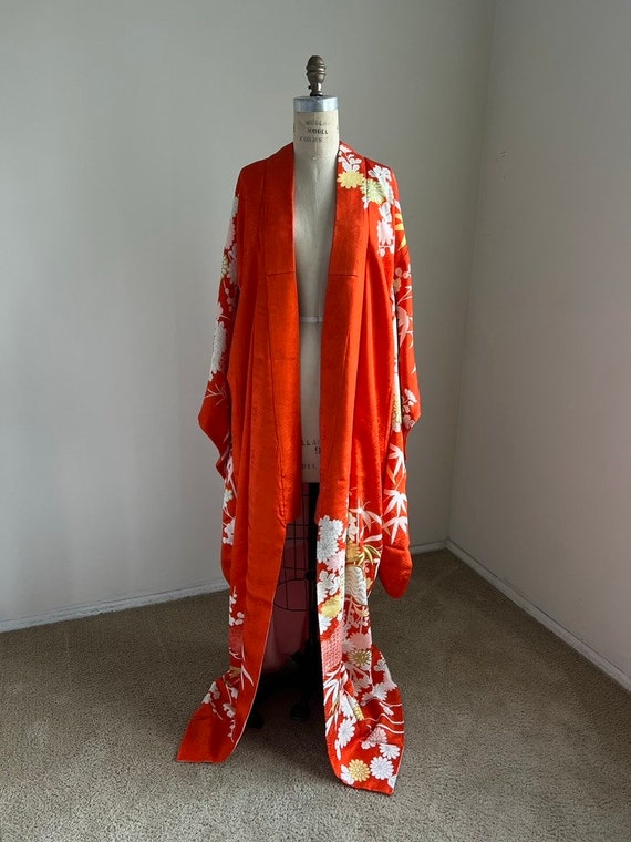 Antique Kimono Robe Silk Orange Wedding Kimono Rob